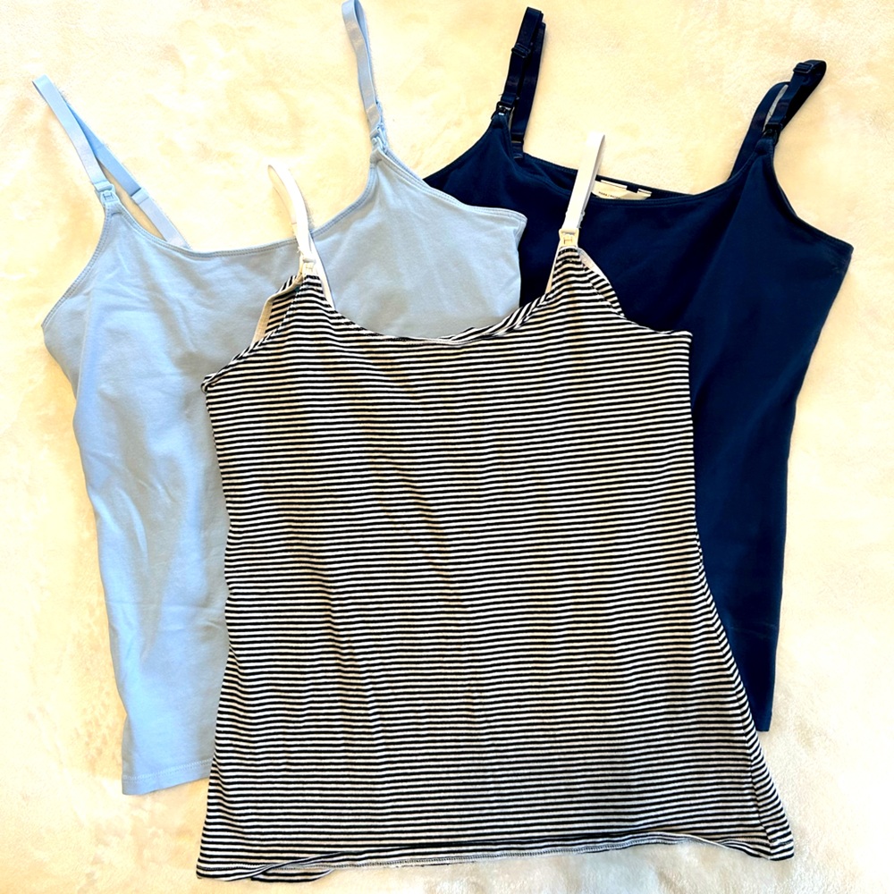 H&M nursing tank tops, light blue/dark blue, cream stripe, size M